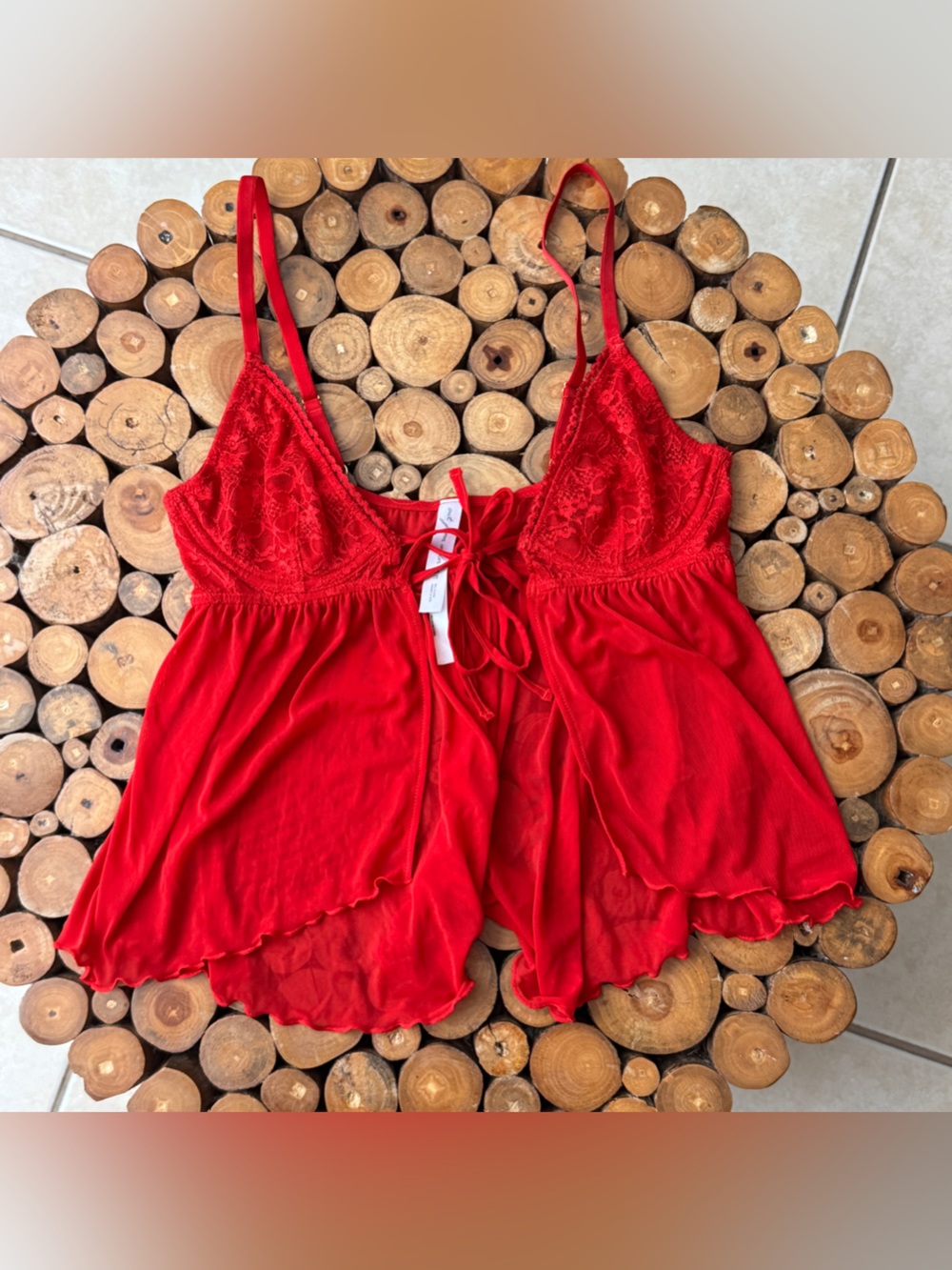 Urban Outfitters Red Lace-Trim Satin Babydoll Chemise